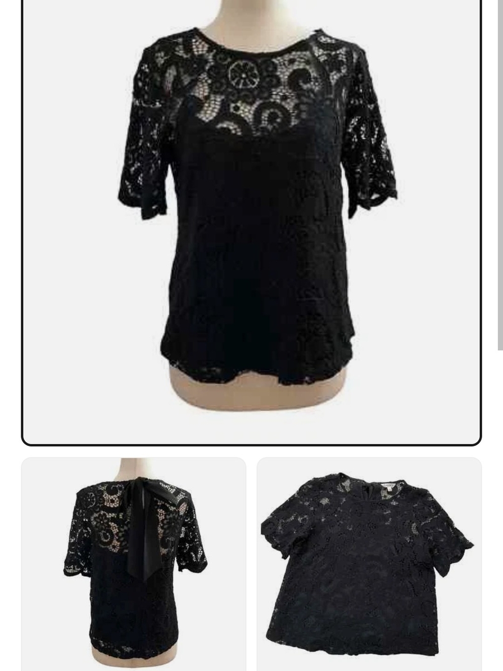 Nannette Lepore Black Floral Lace Short Sleeve Blouse